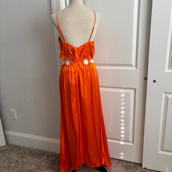 ELIATT Visitant Satin Maxi Dress in Papaya Orange Cut Out Maxi Sz S - Picture 3 of 16
